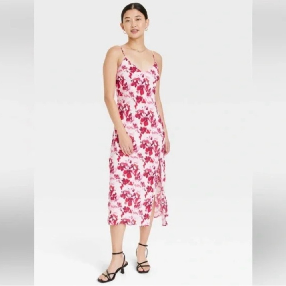 NWT a new day Red Floral Crepe Midi Slip Dress Women’s Size Large - Picture 2 of 12